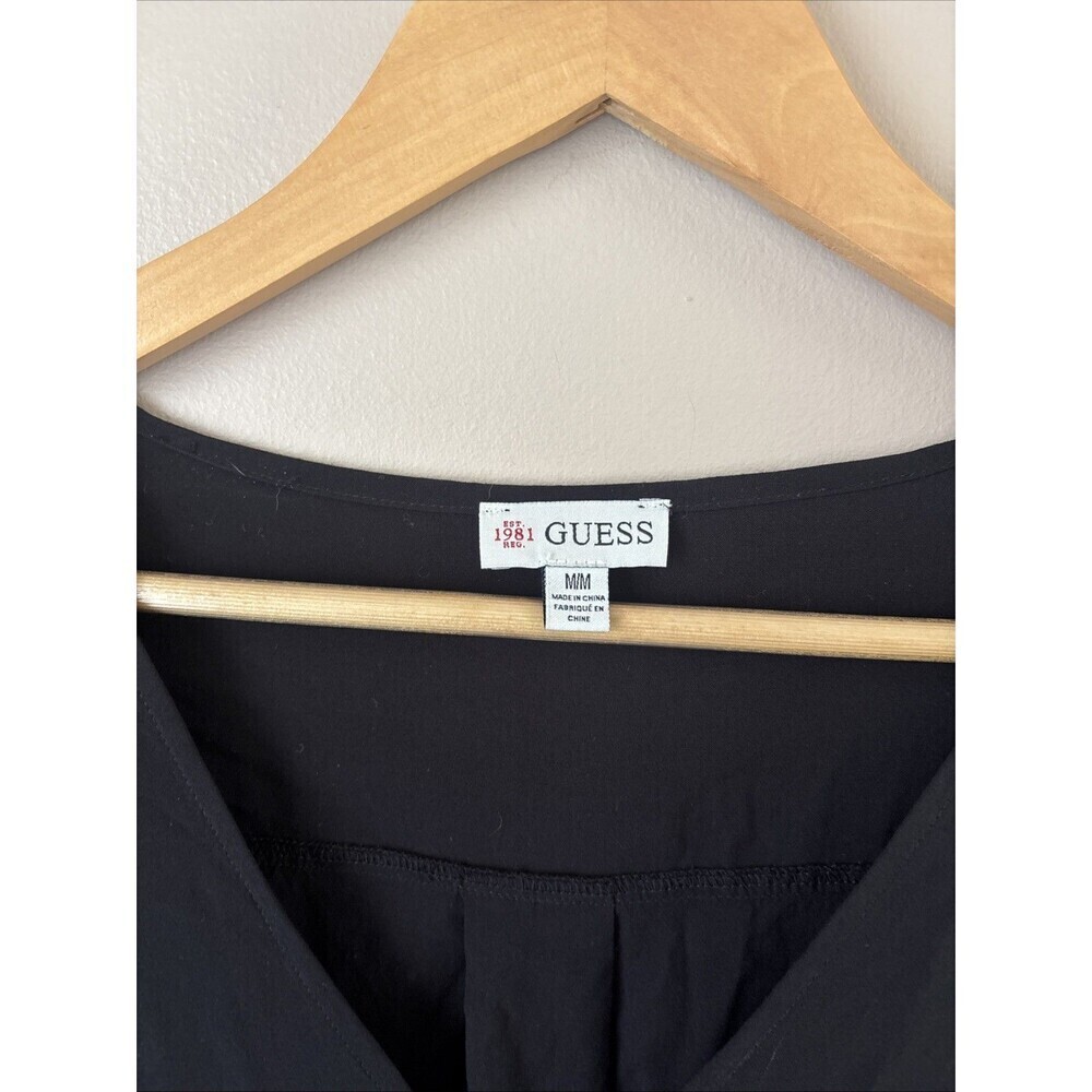 GUESS Women’s Black Romper Size M Rolled Sleeve Gold Zip Front One Piece - Picture 3 of 7